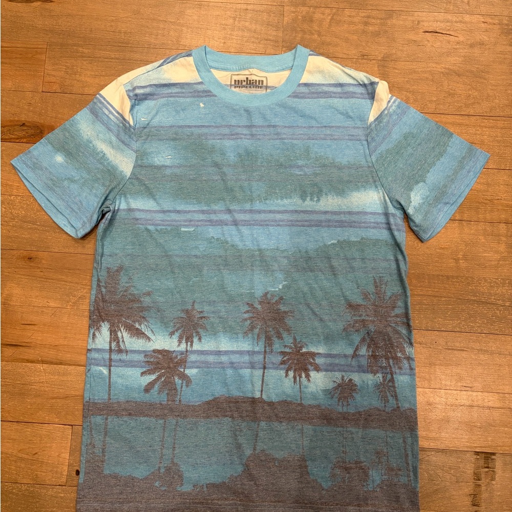 Urban Pipeline Blue and Gray Palm Tree Tee